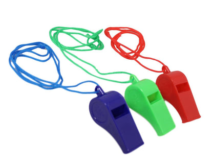 Plastic Whistles with Neck Cord Pack of 3 Assorted Colours 5564 A