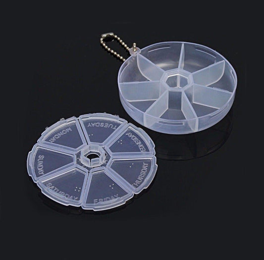 Round Plastic Pill Box Container 7 days Assorted Colours 0456