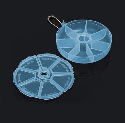 Round Plastic Pill Box Container 7 days Assorted Colours 0456