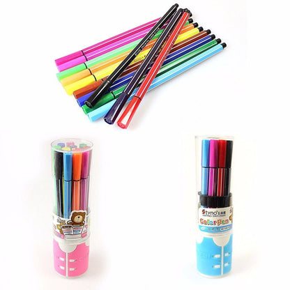 12 Pack Colouring Marker Pens in Holder Case Assorted Colours 0762