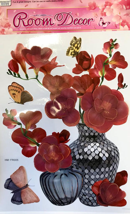 Room Decor 3D Effect Wall Stickers Flowers Vase Design 49 x 30 cm Assorted Designs and Colours 7126