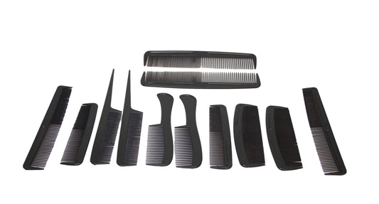 Black Plastic Hairdresser Barber Salon Comb Set of 12 Assorted Combs 6017
