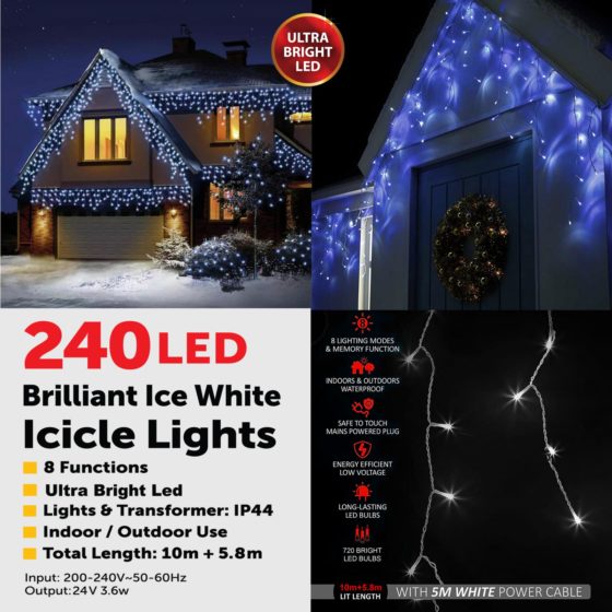 240LED Brilliant Ice White Icicle Lights 6048