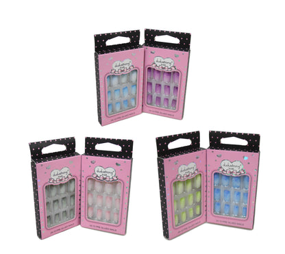 Artificial Fake Nail Extensions Glitters Square Tip Assorted Colours 6159