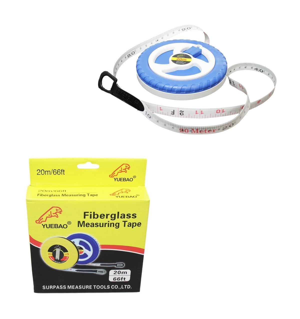 20m Fiberglass Tape Measure Builders Surveyors Long Reel Roll Measuring Tape 66ft 62029