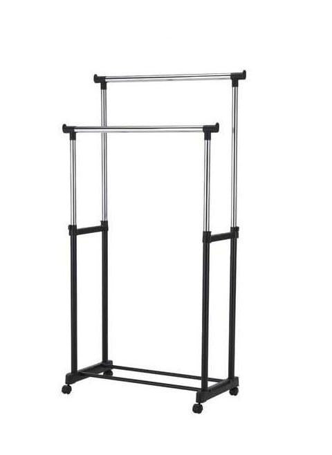 Double Garment Holder Stainless Steel Clothes Pole Rack Adjustable 30kg 6214