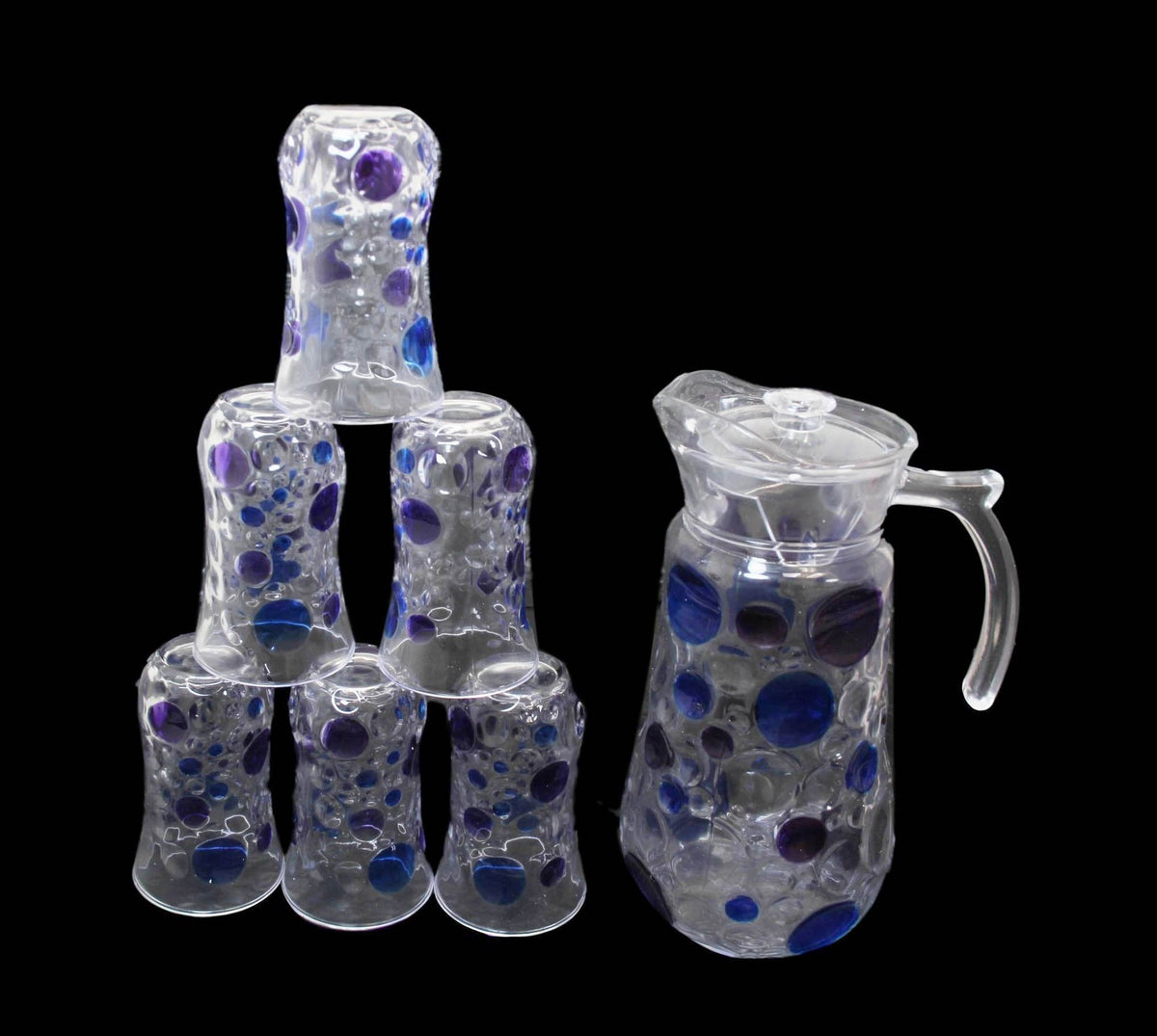 7 Piece Glassware Set Water Jug and 6 Glasses Tumblers Coloured Effect Glass 6334