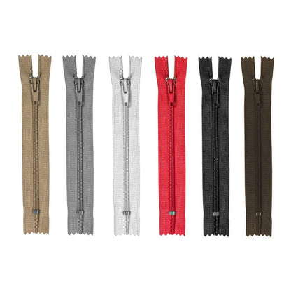 6 Pack Assorted Colour Sewing Open Ended Zip 23cm 0642