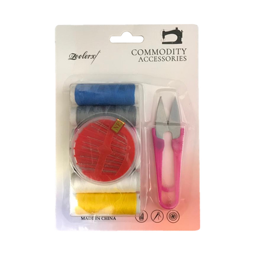Sewing Kit Pack of 6 Needles Thread Snips Assorted Colour Threads 7098