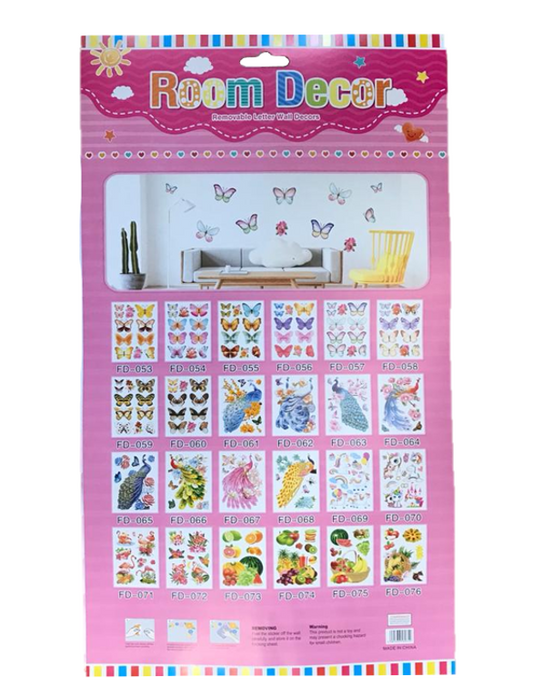 Room Decor 3D Effect Wall Stickers 44 x 25 cm Assorted Designs and Colours 7127