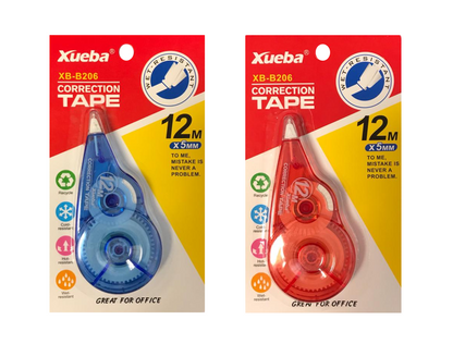 White Dry Correction Tape Dispenser Roller 12 m x 5 mm Assorted Colours 7132