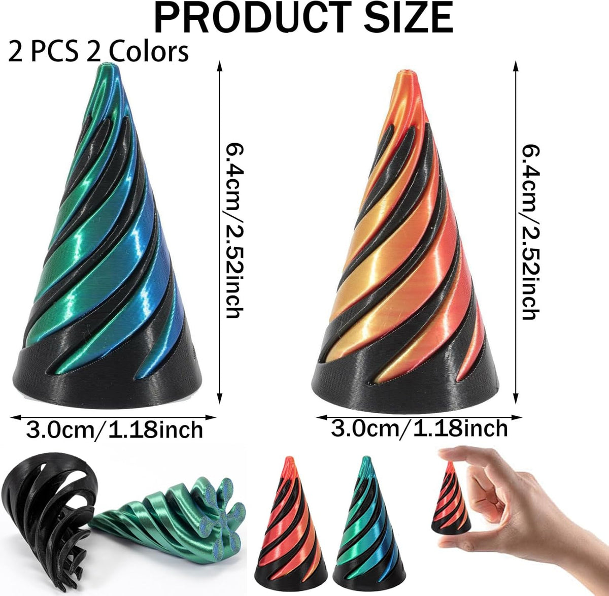 3D Spiral Cone 3D Printed Fidget Finger Sensory Toy VIRAL - Assorted Colours
