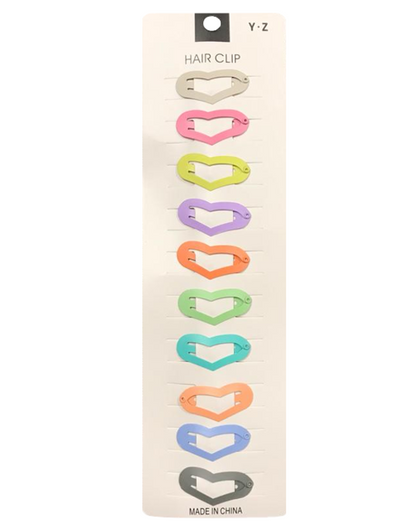 Hair Clips Heart / Star Shape 3.4 cm Pack of 10 Assorted Designs and Colours 7248