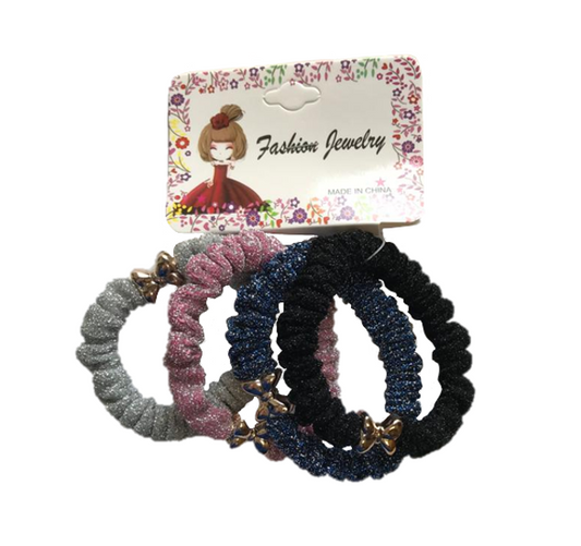 Hair Bobble Elastic Tie Bow Detail Pack of 4 Assorted Colours 7334