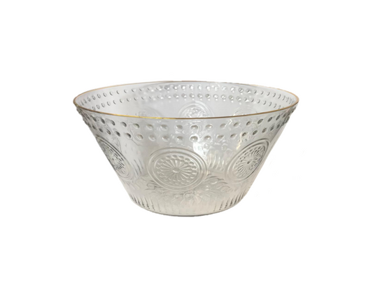 Transparent Plastic Patterned Fruit Bowl with Gold Rim 27 x 14 cm 7611