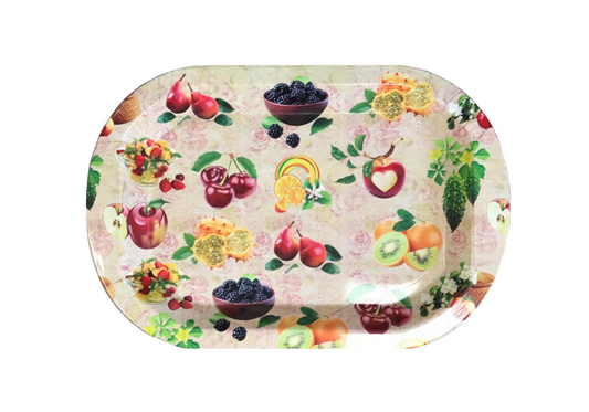 Plastic Rounded Rectangle Serving Tray with Printed Design 41.5 x 28 cm Assorted Designs 7653