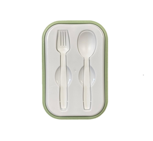 Plastic 2 Compartment Lunch Box with Cutlery 21 x 14 x 6 cm Assorted Colours 7783