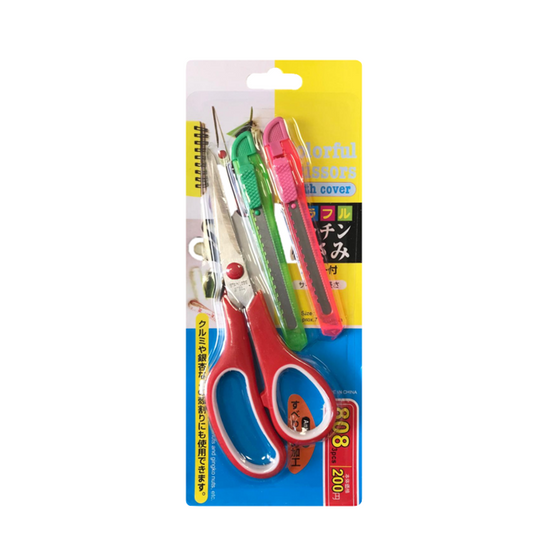 Scissor and DIY Stanley Knife Set of 3 Assorted Colours 7808