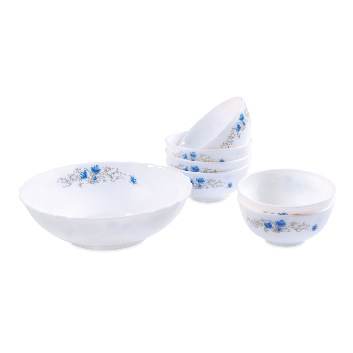 Aria Opal Glass Soup Set of 7 Blue Floral 7919