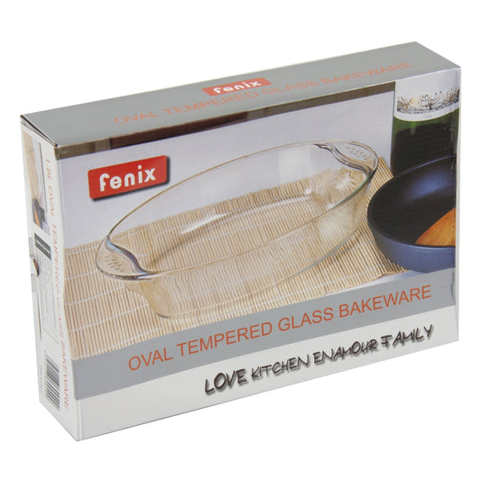 Tempered Glass Oval Roasting Baking Tray Kitchen Dish 1.8 Litre 30 x 21 x 6.5cm 8966