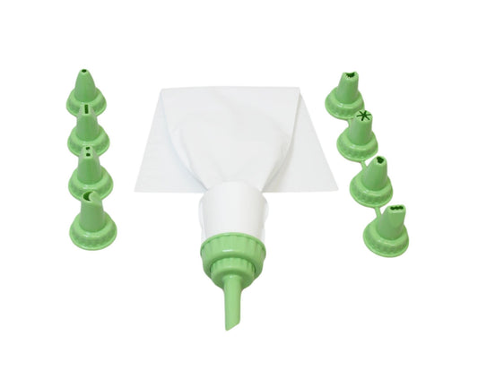 White Icing Bag with 9 Piping Nozzle Tips Assorted Colours AP1042