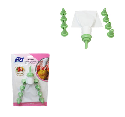 White Icing Bag with 9 Piping Nozzle Tips Assorted Colours AP1042