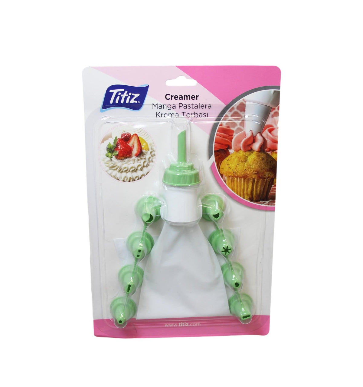 White Icing Bag with 9 Piping Nozzle Tips Assorted Colours AP1042