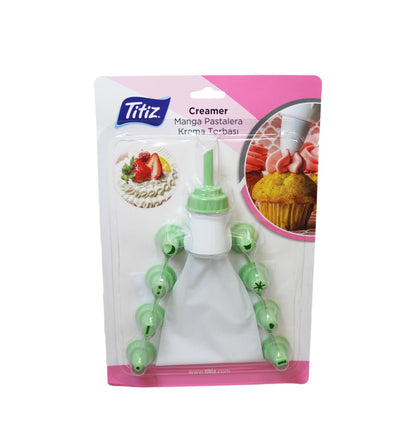 White Icing Bag with 9 Piping Nozzle Tips Assorted Colours AP1042