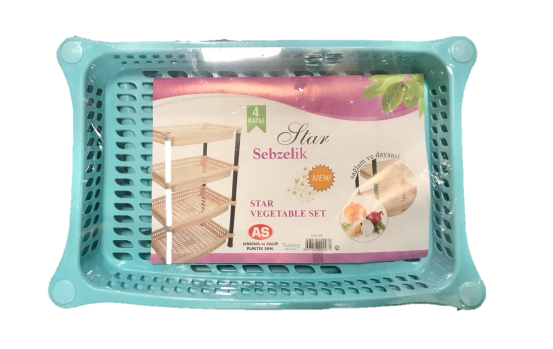 4 Tier Vegetable Rack Rectangle Set Plastic Assorted Colours AS007