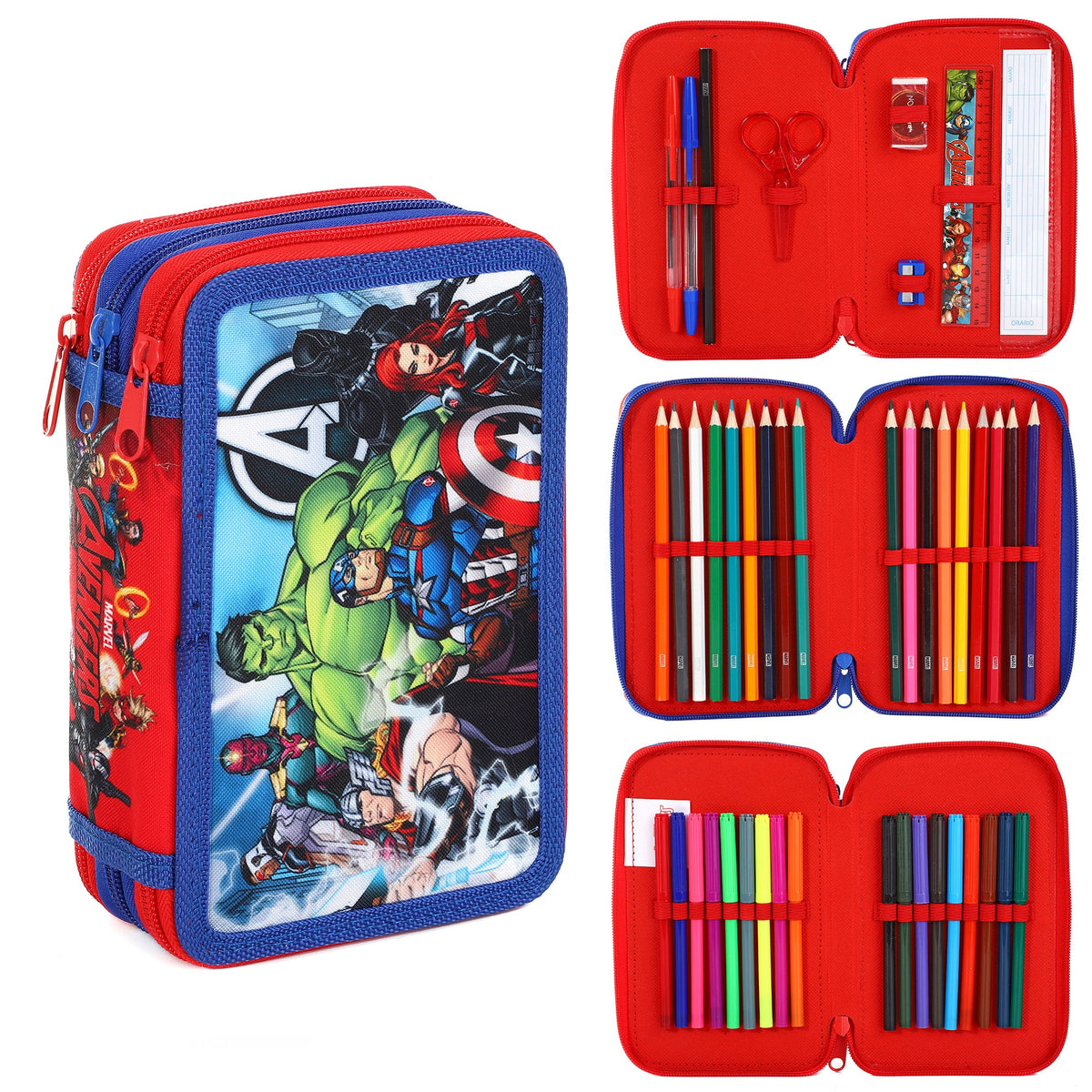 Avengers Style Jumbo Pencil Case & Stationery Set with 3 Zip Divider