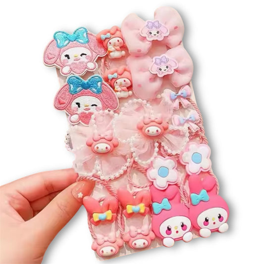 My Melody Hair Bobbles, Clips, Ties & Accessories Set Pack of 18 - Sanrio Kuromi Hello Kitty Cinnamoroll Style