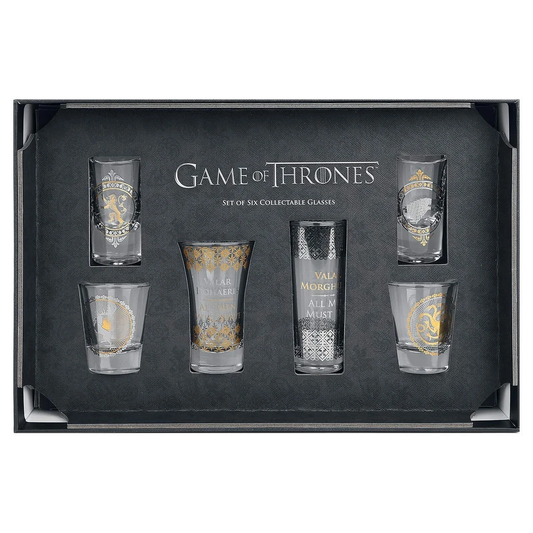 Game of Thrones Set of 6 Black and Gold Premium Glasses Luxury Box Set