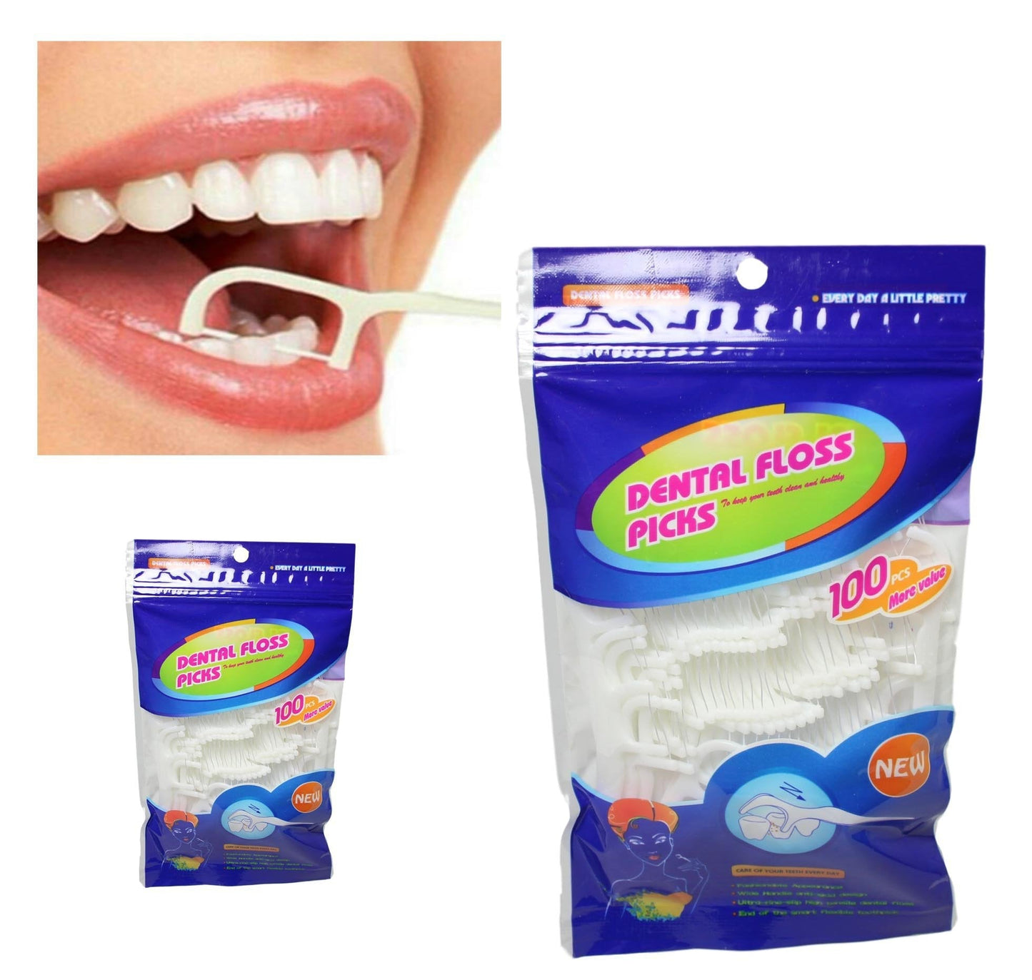 Smart Flexible Dental Floss Picks Care And Cleaner Teeth Ultra Fine Strip 100 Packs 5240