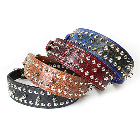 Pet Dog Adjustable PU Leather Studded Collar 56 cm Assorted Colours 2014