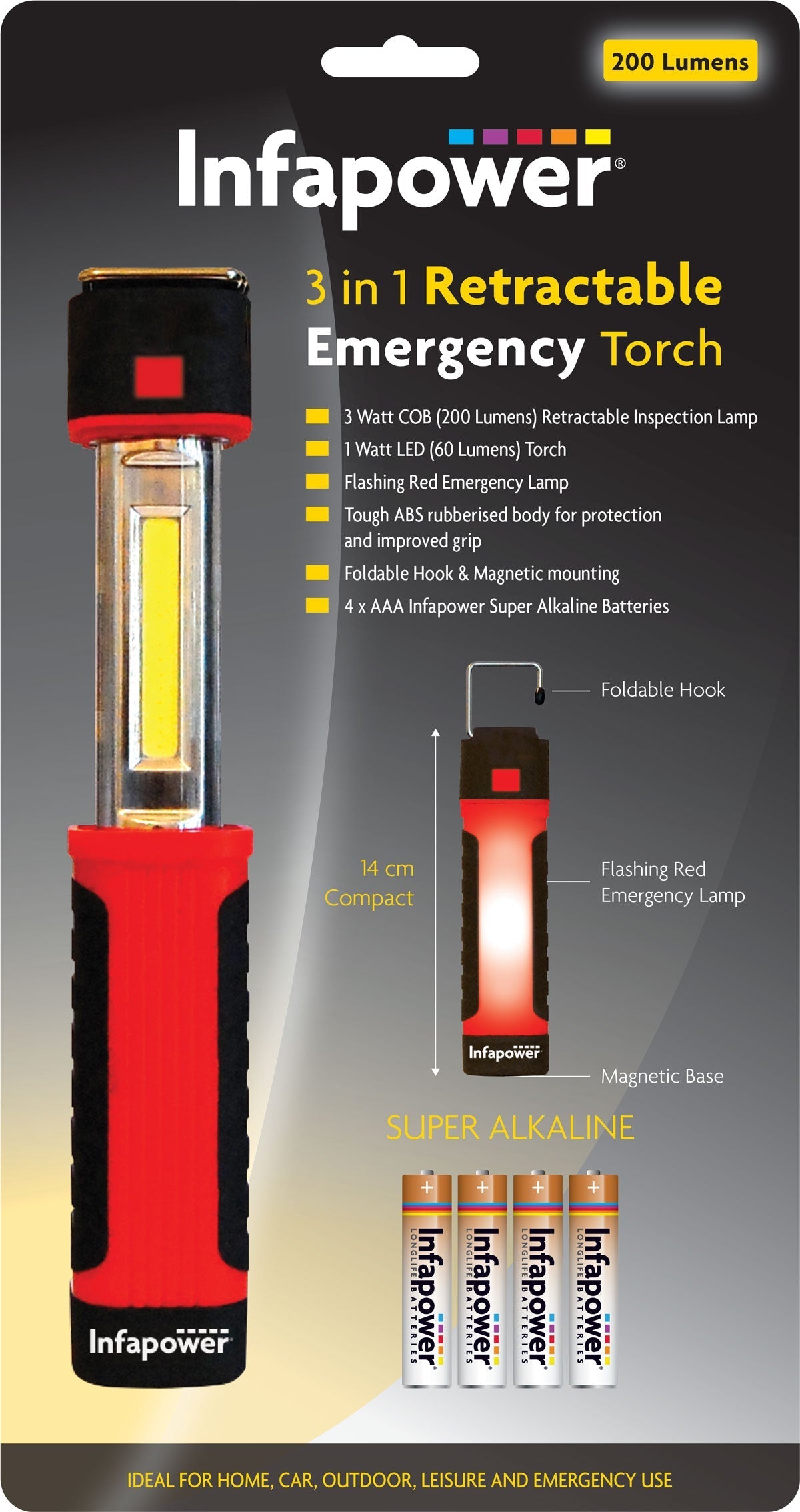 3 In 1 Retractable Emergency Torch Diy Home F050