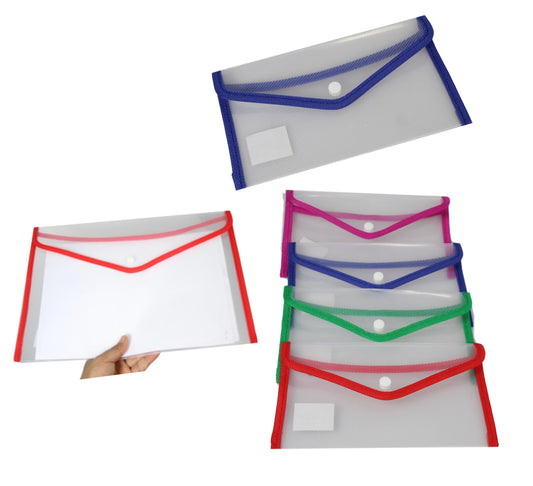 Large Plastic Stud Document Wallet File Folder 33 x 23 cm Assorted Colours 5385