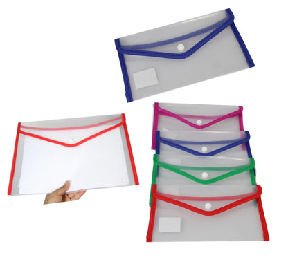Small Plastic Stud Document Wallet File Folder 22 x 12 cm Assorted Colours 5387