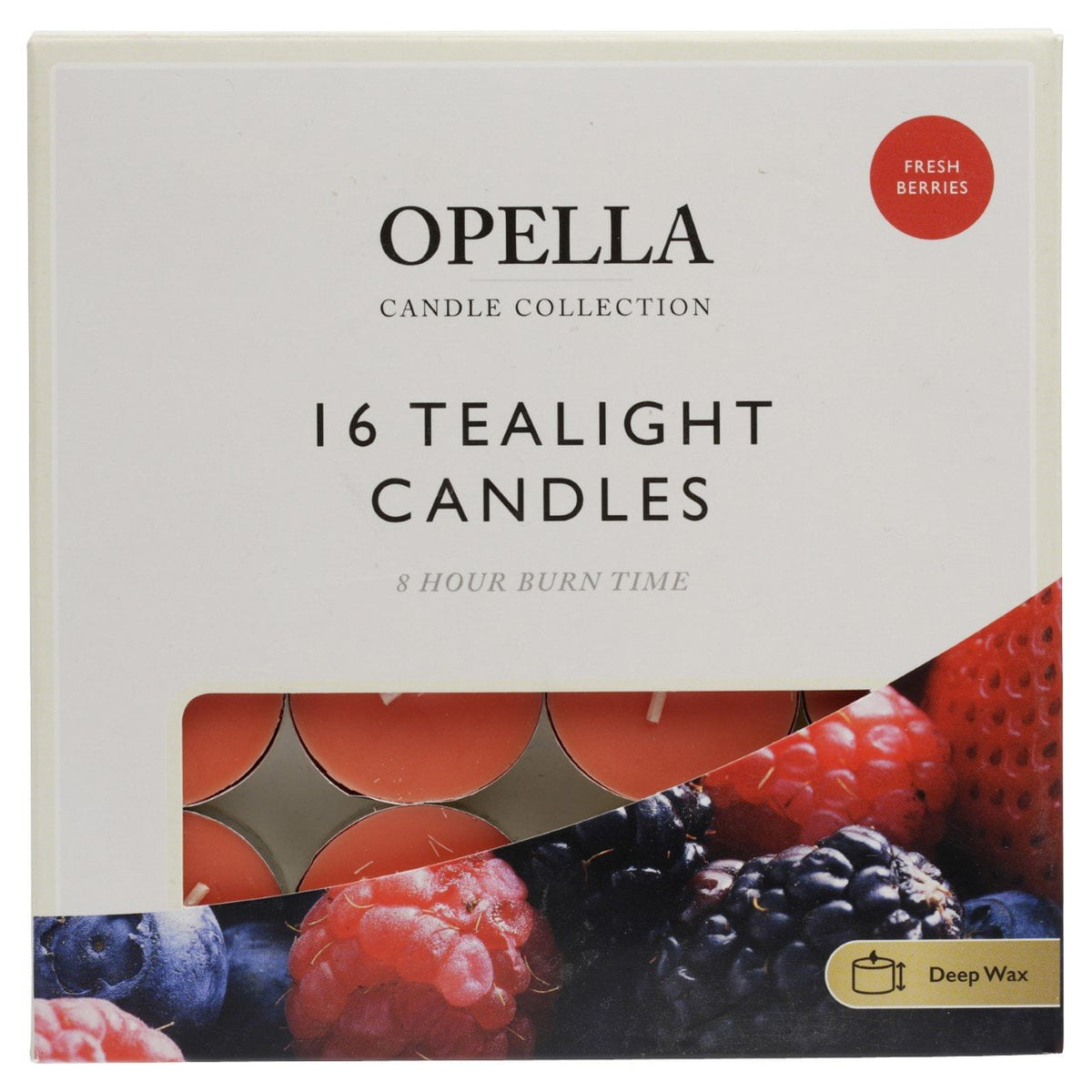 16 Opella Tealight Candles 8 Hour Long Burn Fresh Berries (10/60) CDFRB