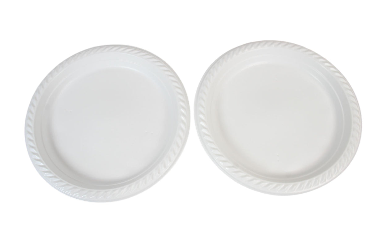 9" White Plastic Plates For Picnics Birthdays Parties Pack of 100  2455