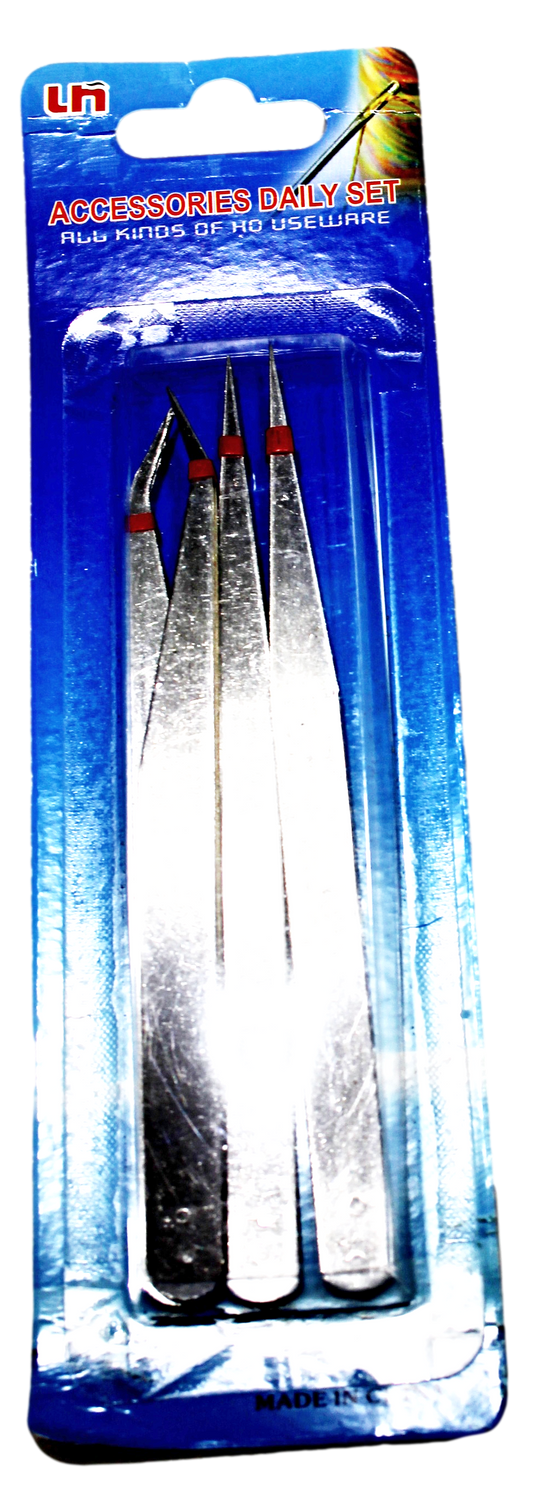 Stainless Steel Tweezers 12.5cm Pack of 4 Assorted Designs 6006