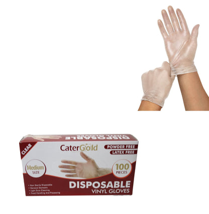 100 Disposable Vinyl Clear Examination Gloves Powder Free Latex Free Medium Gloves  27556