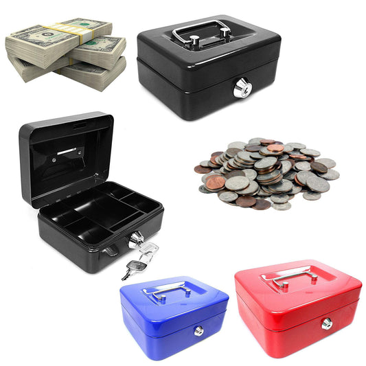 Metal Cash Deposit Money Box with Tray & 2 Keys 12" Assorted Colours 0200