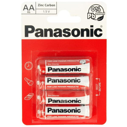 4x Panasonic AA Batteries Zinc Carbon R6 1.5V Battery PANAR6RB4 3283 A