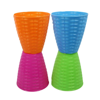 Children's Rattan Style Party 4 Assorted Colour Cups 9cm 4 Pack  5494