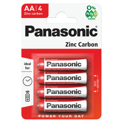 4x Panasonic AA Batteries Zinc Carbon R6 1.5V Battery PANAR6RB4 3283 A