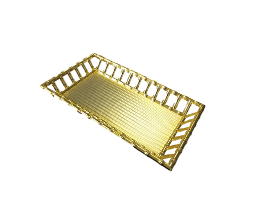 Plastic Rectangle Bamboo Style Serving Tray 32 x 53 x 7 cm Gold SG4098
