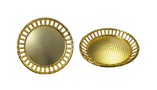 Plastic Round Bamboo Style Serving Tray 45 cm Gold SG4101