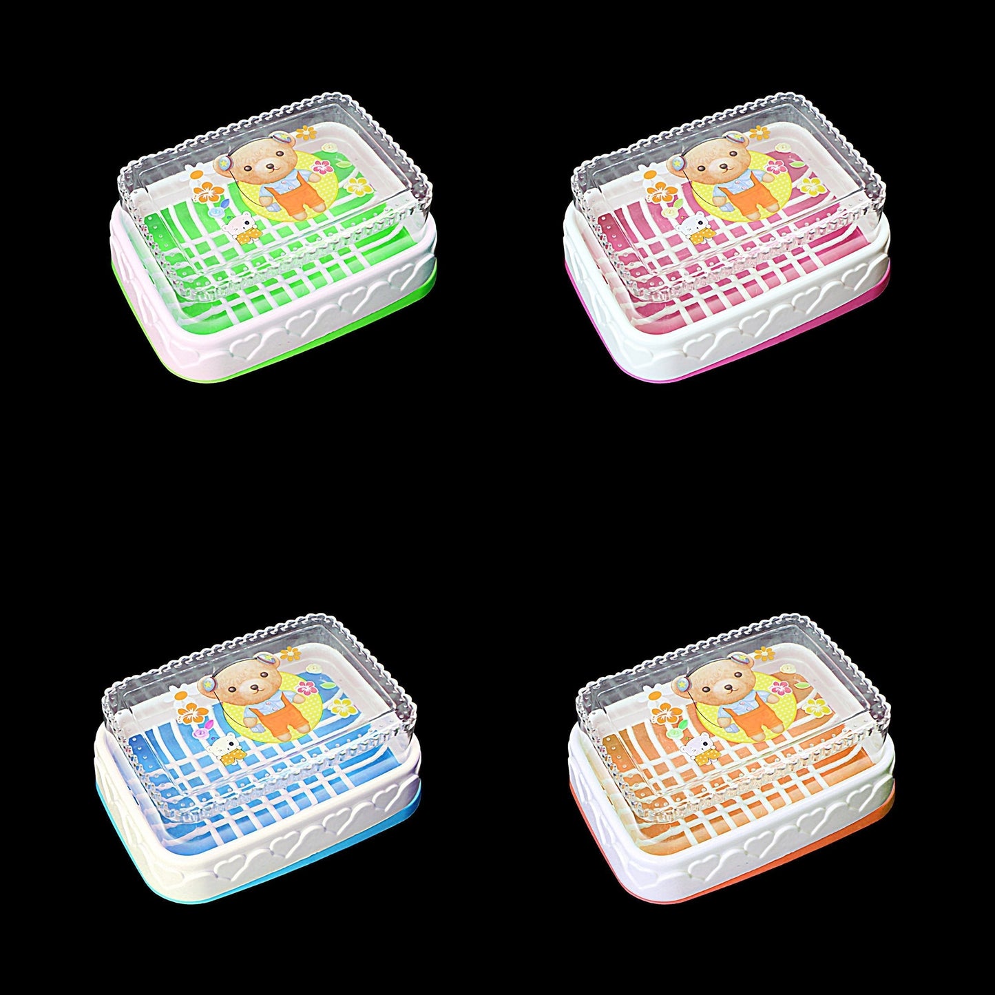 Plastic Soap Box with Printed Bear Design Assorted Colours 0433