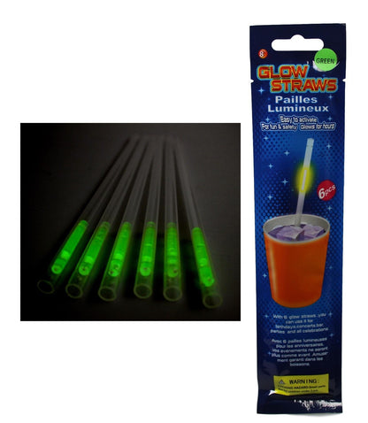 Glow In The Dark Plastic Straws Pack of 6 Assorted Colours 5257