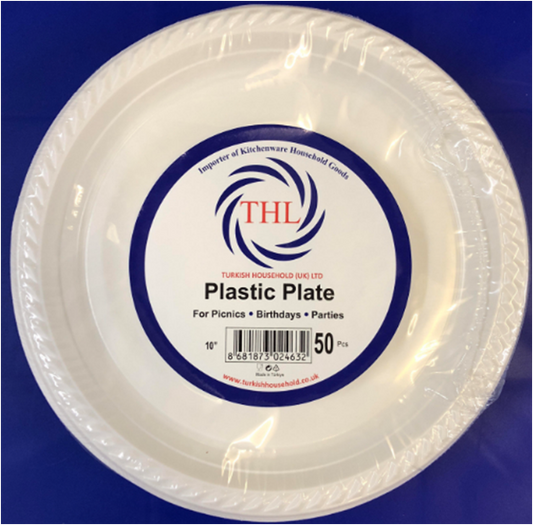 10" Disposable White Plastic Plate Pack of 50 THL2463